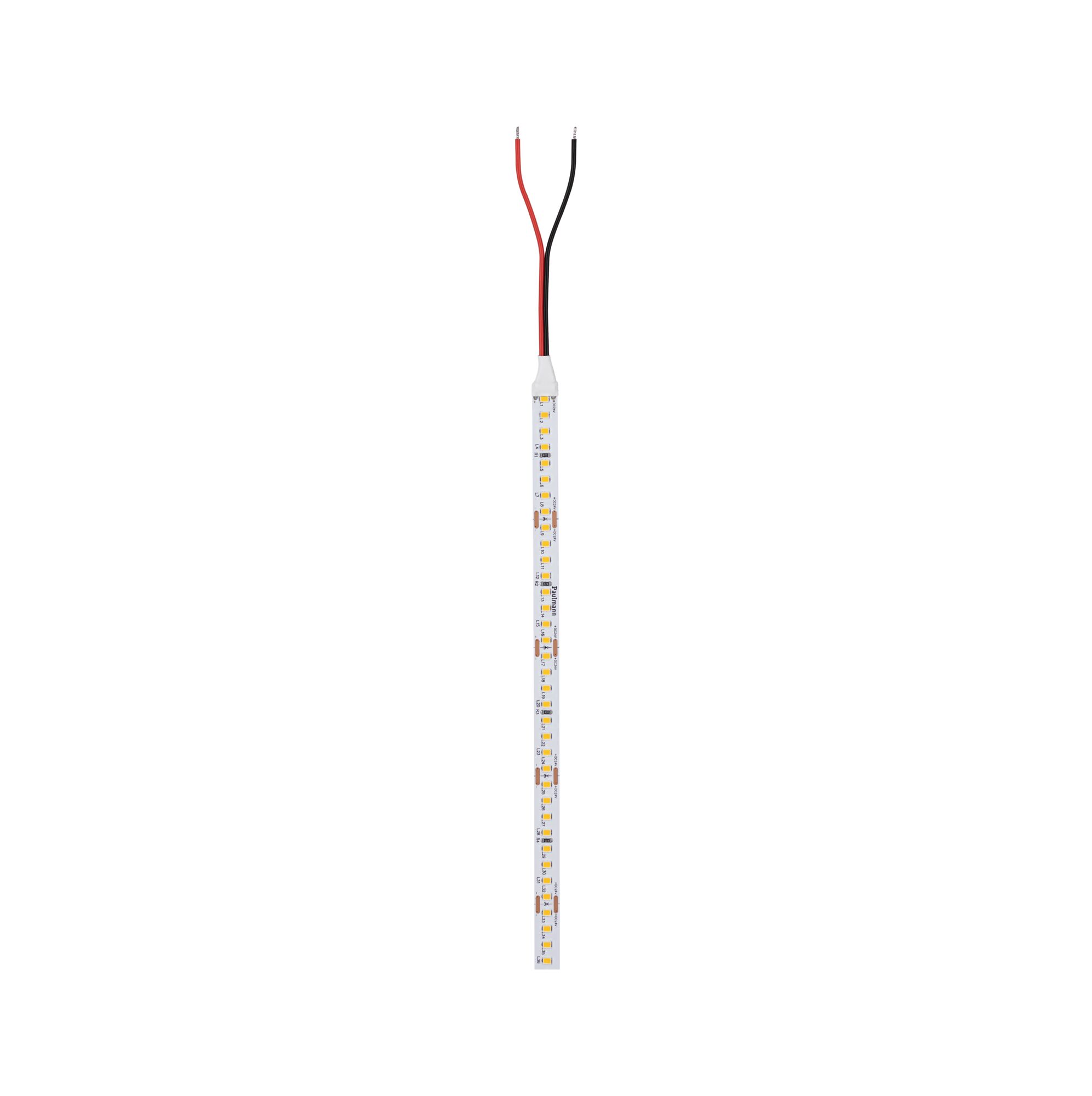 LED strip with red and black wires, flexible white circuit board for lighting and decoration