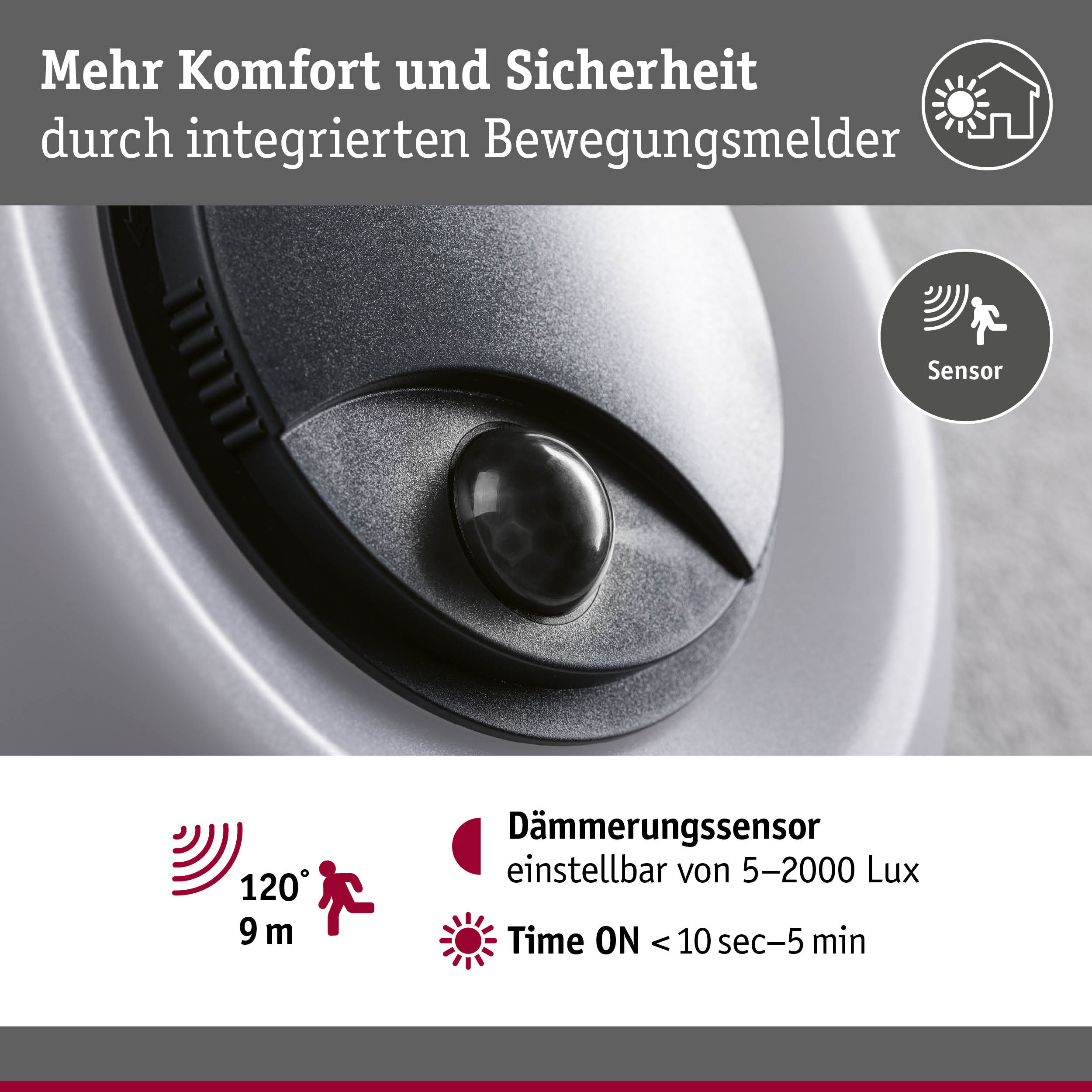 LED Außenwandleuchte Aureva inkl. Bewegungsmelder IP65 rund 220mm 2200 - 4000K 20,5W 1630lm 230V Anthrazit/Weiß Polycarbonat