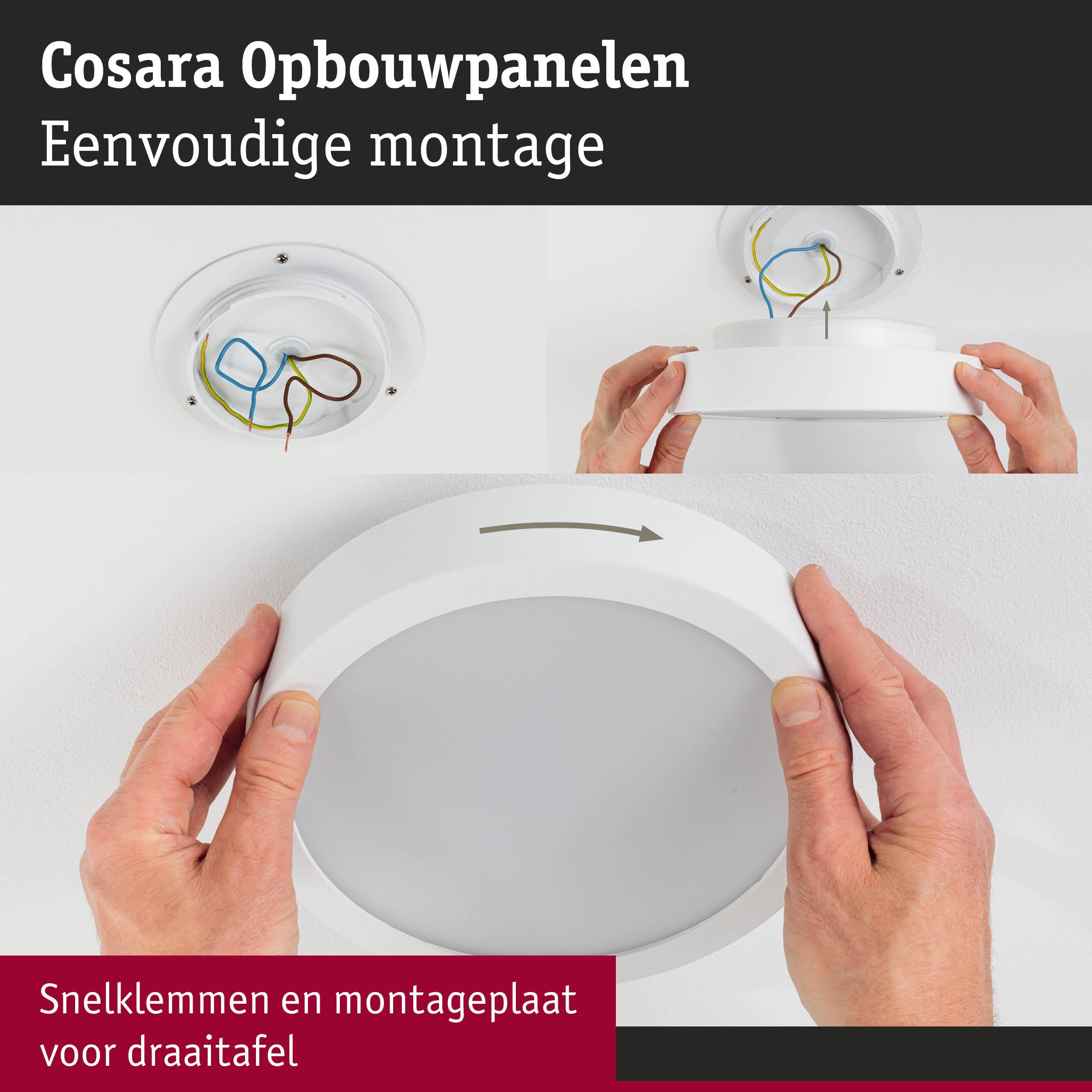 Witte Cosara opbouwlamp van kunststof met eenvoudige montage en snelklemmen voor plafond