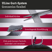 Uline Gurt-System mit grauem Textilband, individuell kürzbar und integrierter Stromführung für flexible Beleuchtung