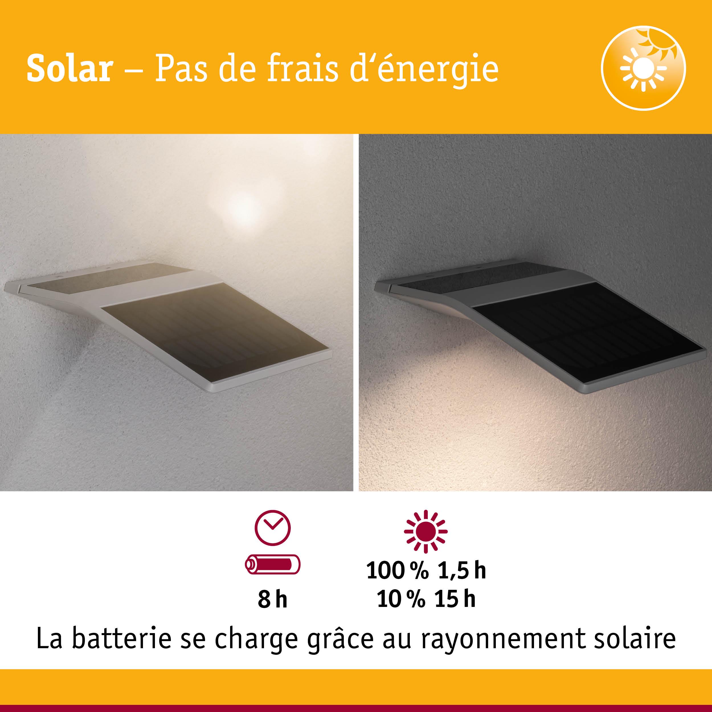 Applique murale solaire avec panneau noir et cadre blanc, éclairage extérieur économique en énergie