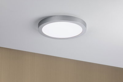 Round ceiling light with silver aluminum frame and white diffuser for modern room lighting