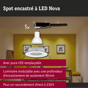 Spot encastré LED 3-Step-Dim Nova Kit de base orientable rond 84mm 50° GU10 3x6,5W 3x460lm 230V gradable 2700K Blanc dépoli