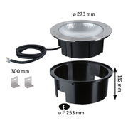 Inbouwlamp van roestvrij staal met zwarte kunststof behuizing en kabel, diameter 273 mm, LED vloerlamp