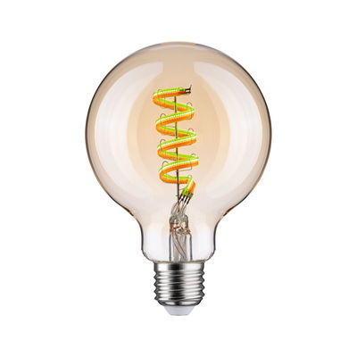 Glühbirne mit spiralförmigem LED-Filament in warmem Bernstein für dekorative Beleuchtung