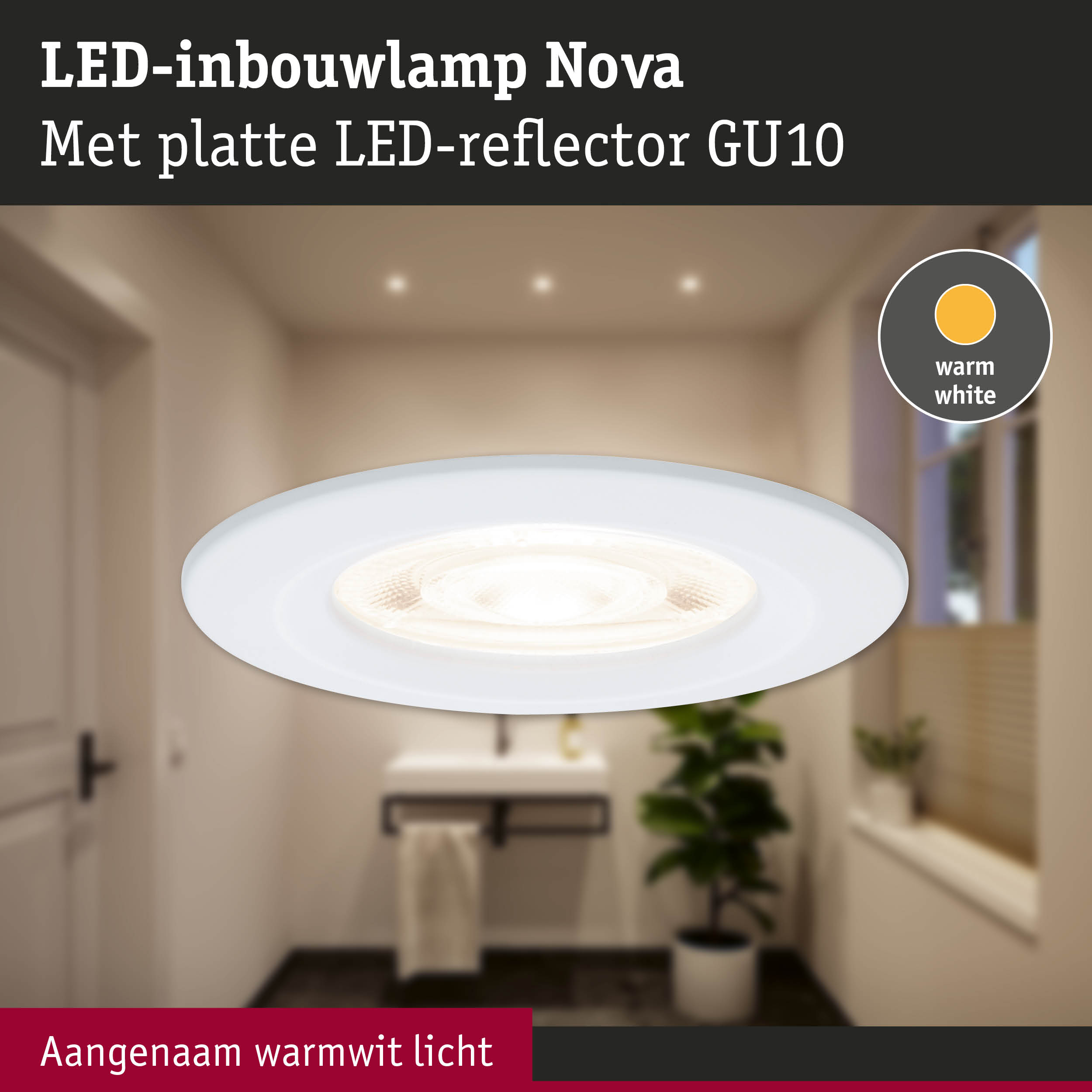 LED-inbouwlamp Nova met platte LED-reflector GU10 in wit voor warm wit licht