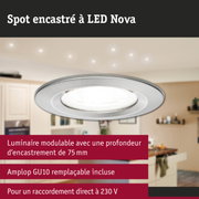 Spot encastré LED Nova en métal brossé argenté pour un éclairage économique et moderne