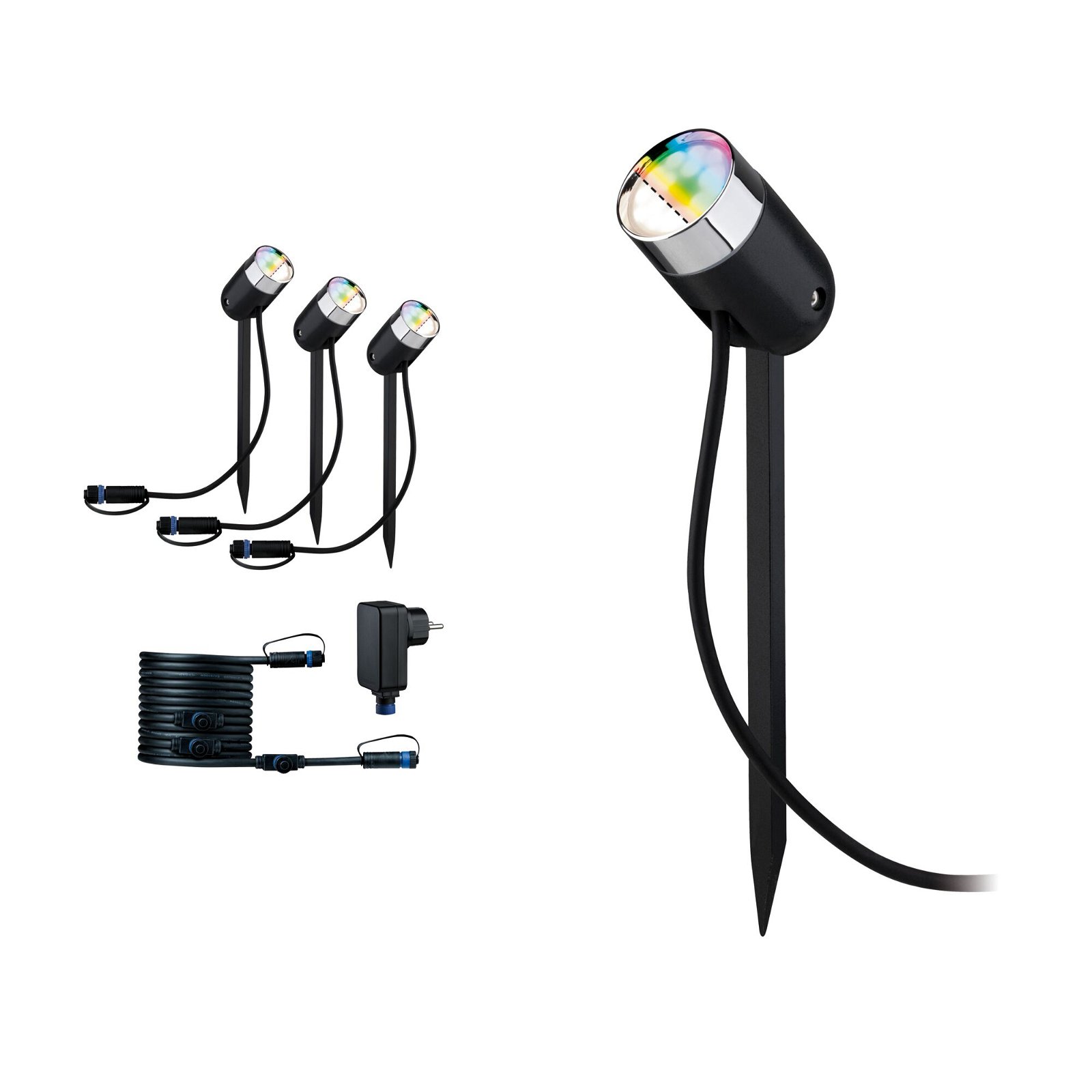 Plug & Shine Kits de démarrage Smart Home smik Gateway + Projecteur de jardin à LED Pike Basisset RGBW+.