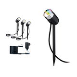 Set van drie zwarte LED-tuinschijnwerpers met grondpennen en aansluitkabel voor buitenverlichting