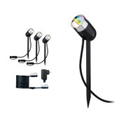 Ensemble de quatre projecteurs LED noirs avec piquets et câble de connexion pour éclairage extérieur