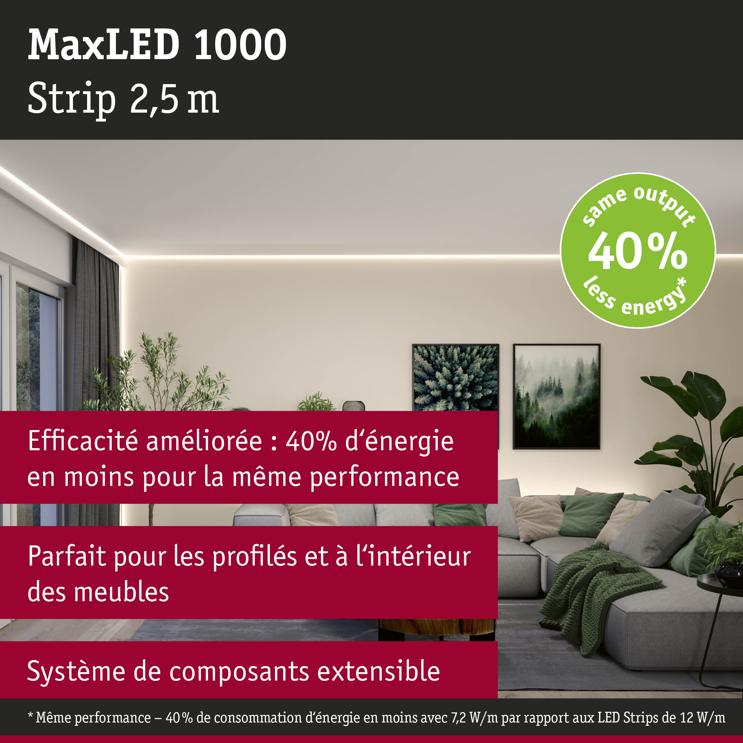 Bande LED MaxLED 1000 2,5 m blanc chaud pour éclairage intérieur économe en énergie