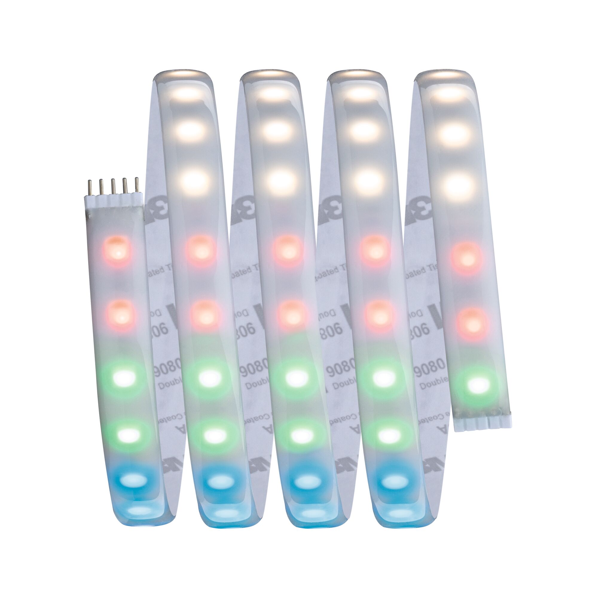 Flexibler LED-Lichtstreifen mit mehrfarbigen Leuchtdioden und weißem Kunststoffgehäuse für Ambientebeleuchtung