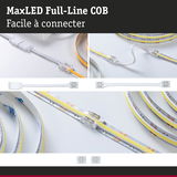 Bande LED MaxLED Full-Line COB avec connecteurs transparents et câble blanc pour installation facile