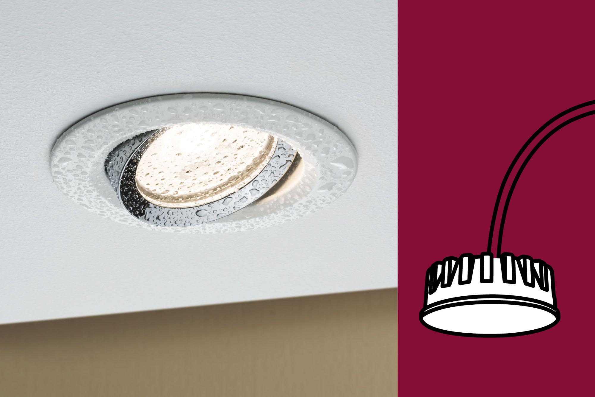 Spot LED encastré résistant à l'humidité avec cadre blanc et gouttes d'eau, éclairage de plafond économique