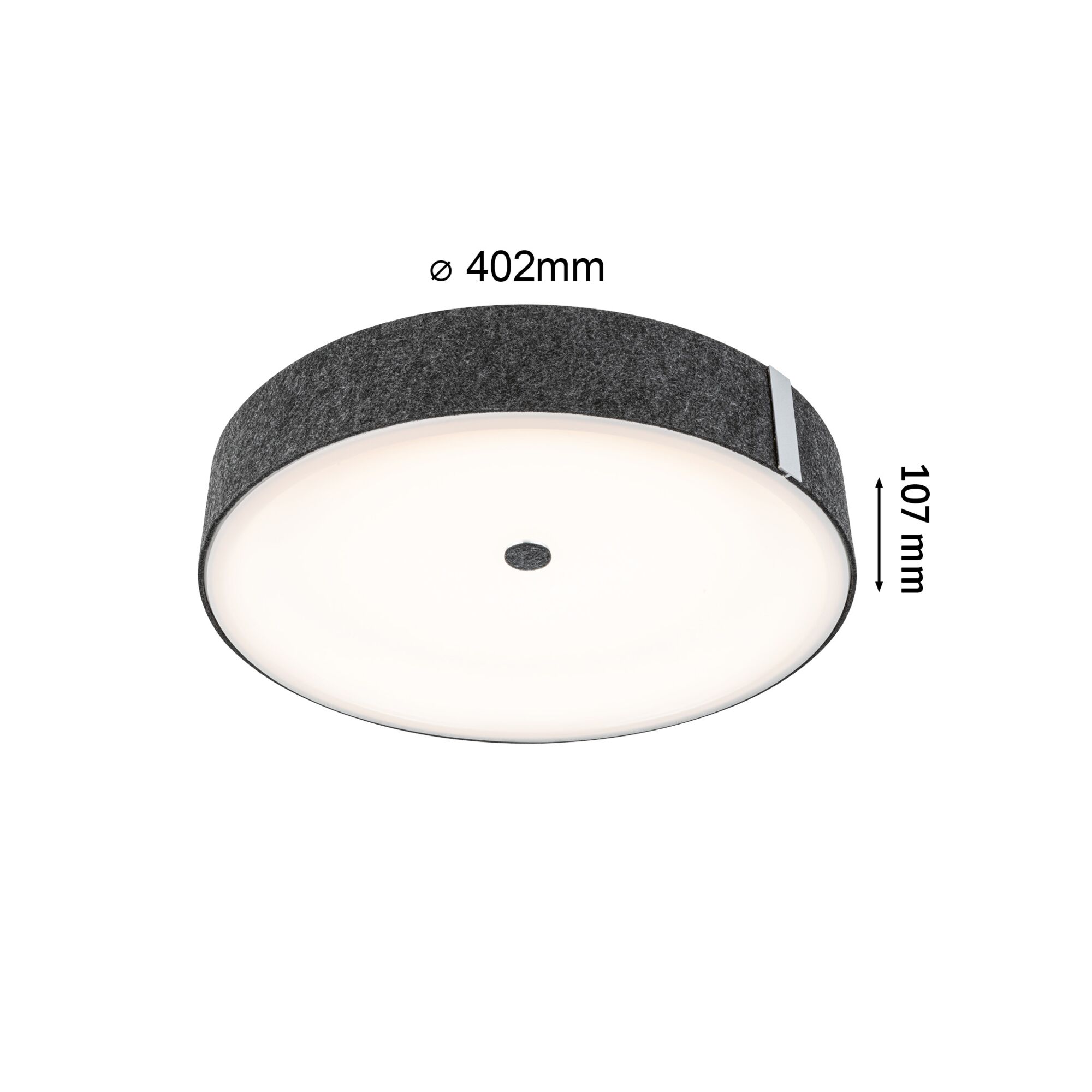 Round ceiling light with 402 mm diameter and grey felt edge for modern home lighting