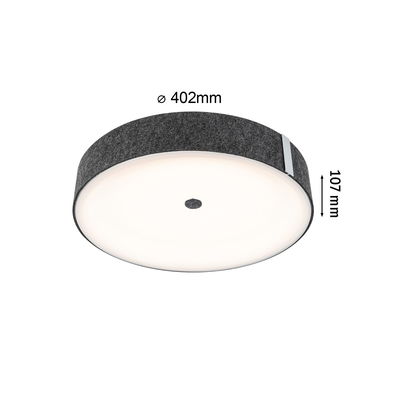 Rund loftlampe med 402 mm diameter og grå filt kant til moderne belysning