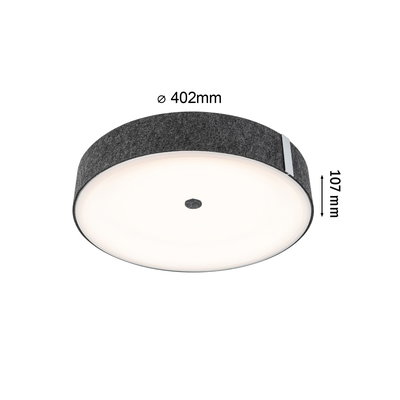 Round ceiling light with 402 mm diameter and grey felt edge for modern home lighting