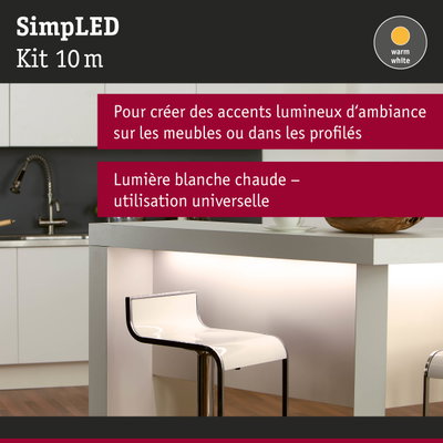 Kit SimLED 10 m lumière blanc chaud pour accents lumineux sur meubles et profilés en cuisine moderne
