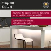 Kit SimLED 10 m lumière blanc chaud pour accents lumineux sur meubles et profilés en cuisine moderne