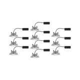 Ten silver LED recessed spotlights with black cables for modern indoor lighting solutions
