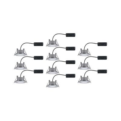 Ten silver LED recessed spotlights with black cables for modern indoor lighting solutions