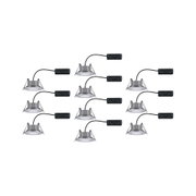 Ten silver LED recessed spotlights with black cables for modern indoor lighting solutions
