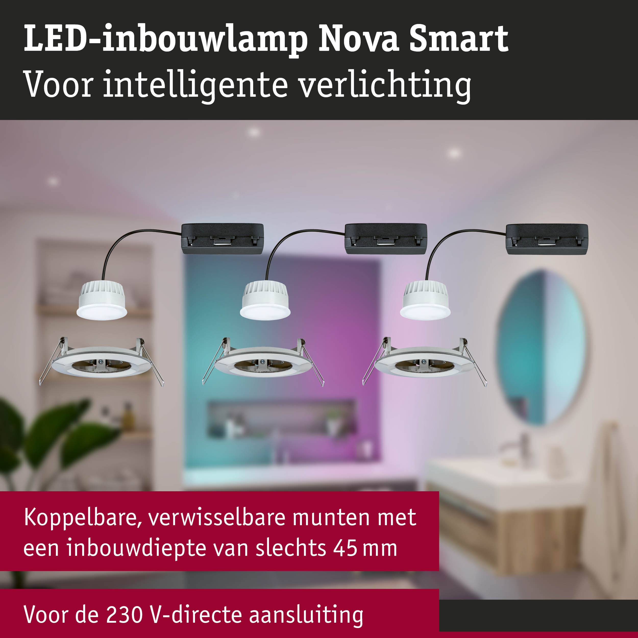 LED-inbouwlamp Nova Smart met witte behuizing en 230V aansluiting voor slimme verlichting