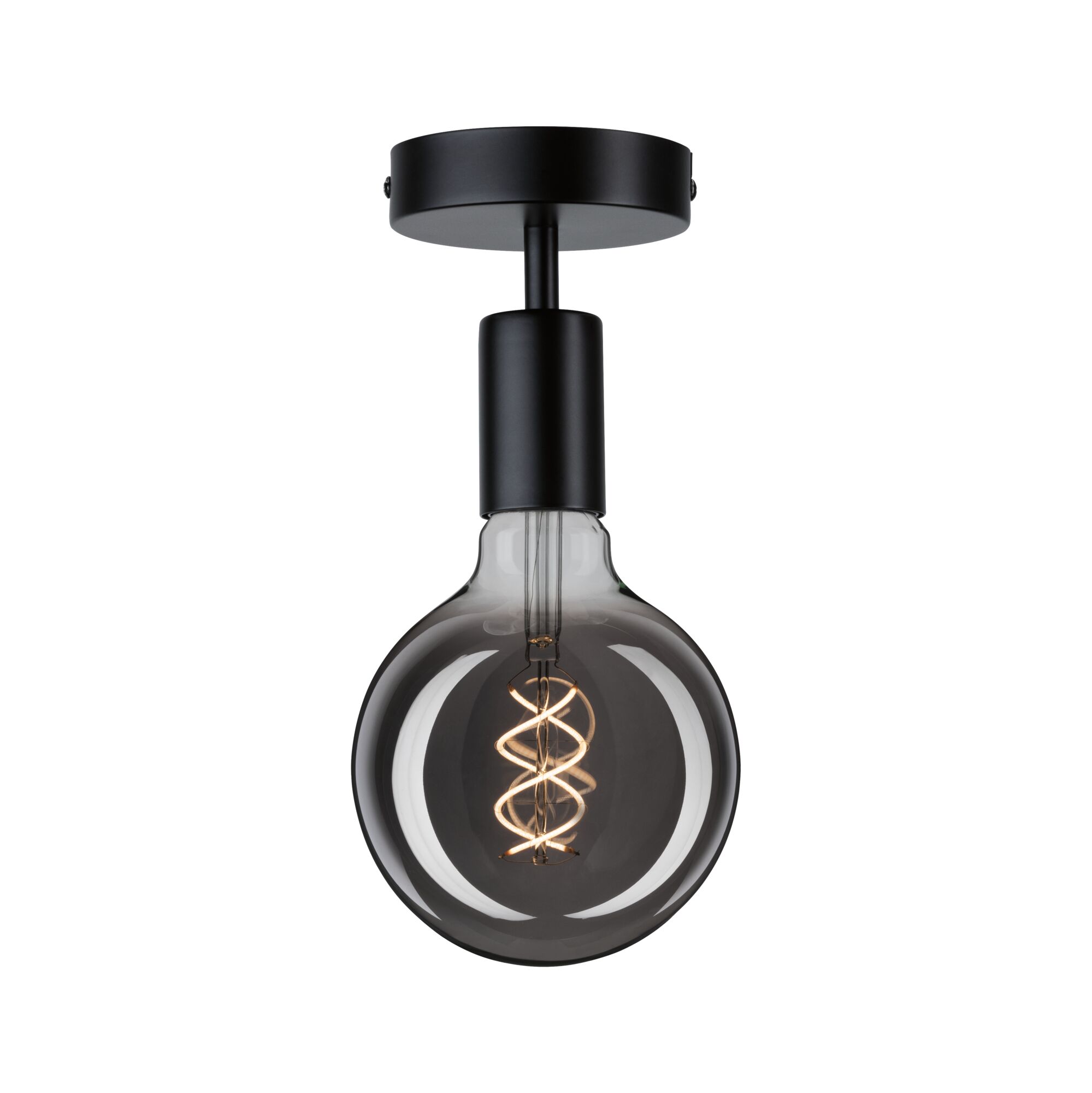 Plafonnier avec support en métal noir et verre fumé rond avec filament LED décoratif pour intérieur