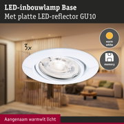 Witte LED-inbouwlamp Base met platte LED-reflector GU10 en warm wit licht voor woonruimtes