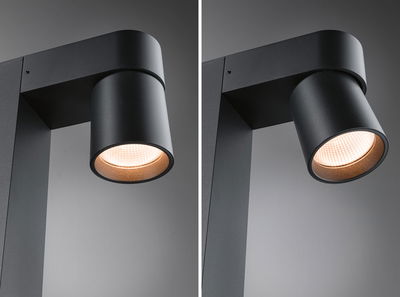 Moderner schwarzer LED-Außenstrahler aus Metall mit warmweißem Licht für Gartenbeleuchtung
