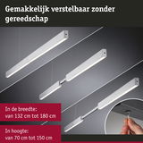 Verstelbare LED-hanglamp van geborsteld aluminium in zilver, breedte 132 tot 180 cm, hoogte 70 tot 150 cm