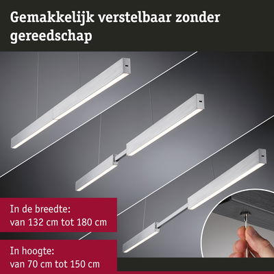 Verstelbare LED-hanglamp van geborsteld aluminium in zilver, breedte 132 tot 180 cm, hoogte 70 tot 150 cm