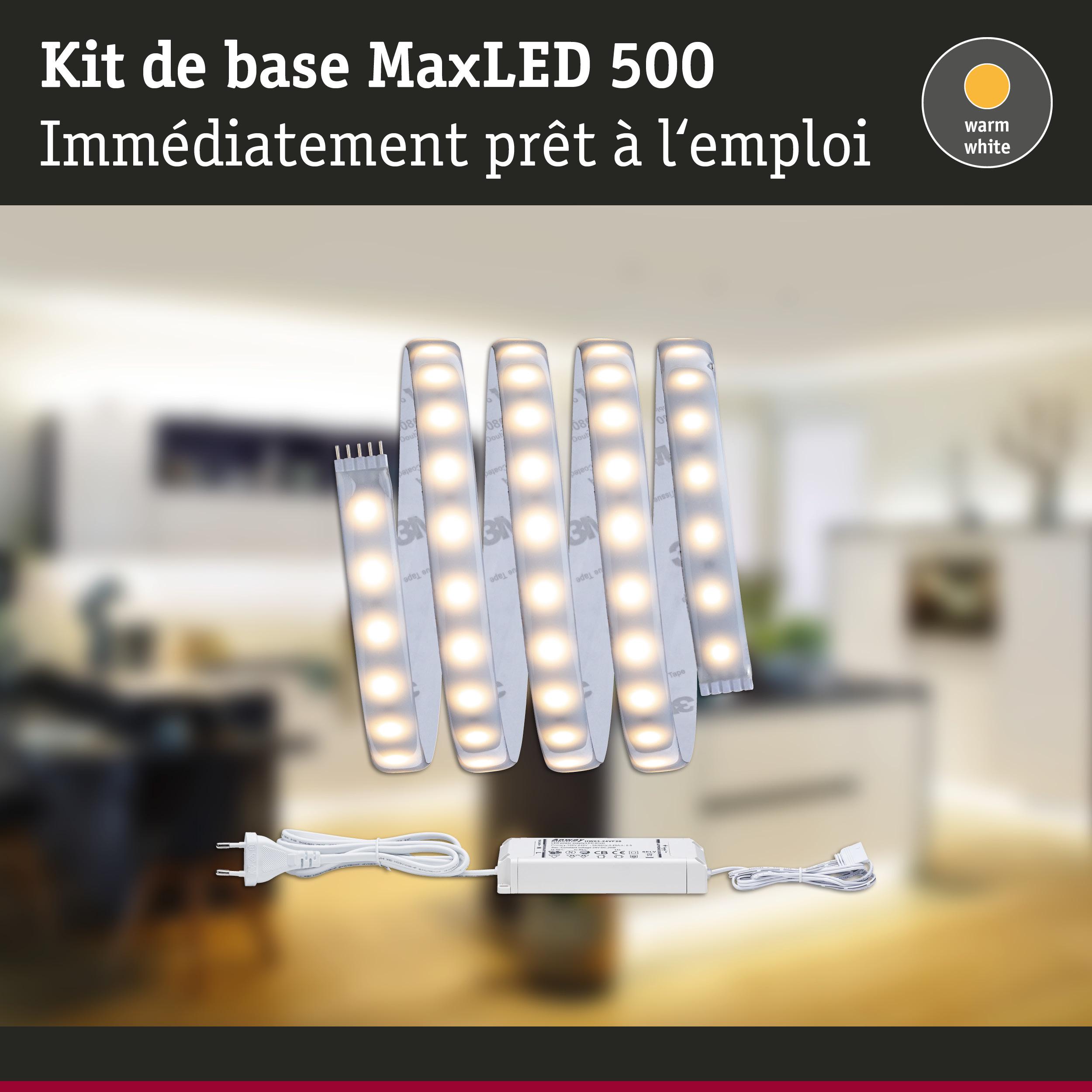 Kit LED MaxLED 500 avec lumière blanc chaud et alimentation pour un éclairage intérieur simple