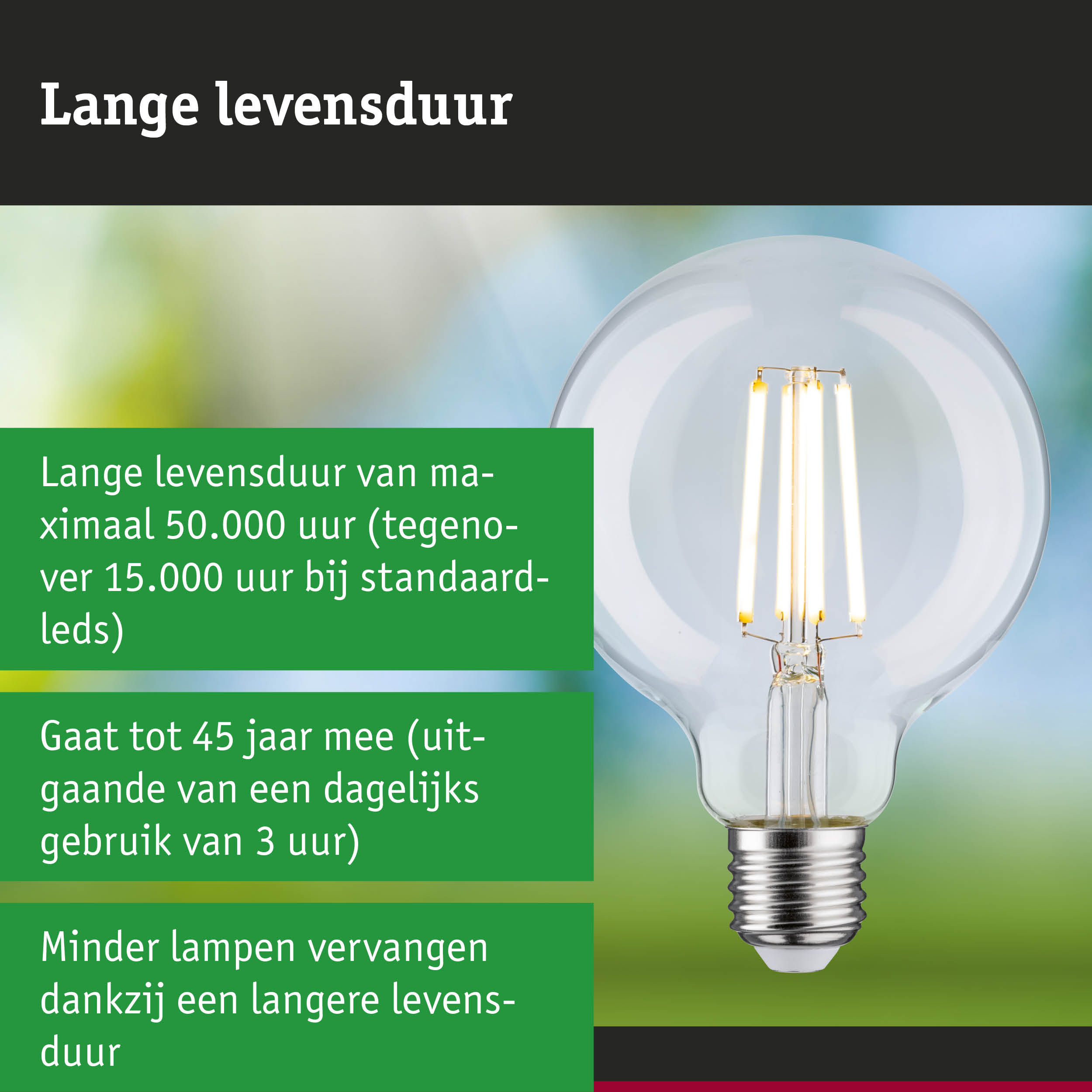 LED-lamp met langere levensduur, 3,5 keer langer dan conventionele lampen, energiezuinige verlichting