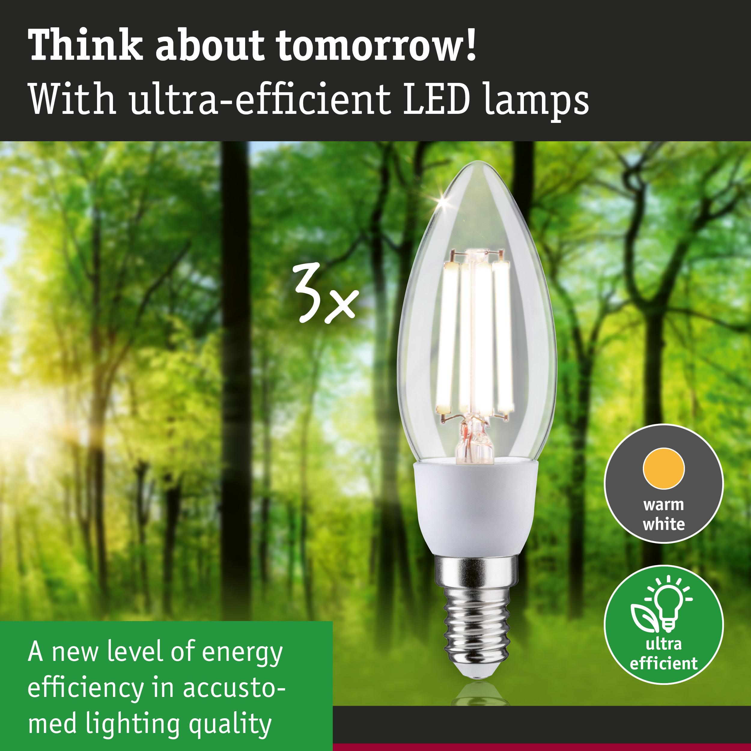 Energy-saving candle-shaped LED lamp with warm white light for sustainable lighting solutions