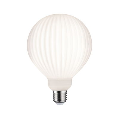 White LED bulb with ribbed surface and E27 base for energy-efficient lighting