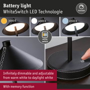 Black LED table lamp with dimmable WhiteSwitch technology and adjustable color temperature from 3000K to 6500K