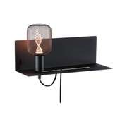 Black metal wall lamp with decorative mesh and warm white LED light for modern interior lighting
