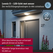 Leonis II LED-licht met sensor, IP44 bescherming, witte ronde lamp boven de voordeur