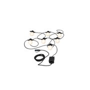 Schwarze Lichterkette mit acht warmweißen LED-Glühbirnen und langem Kabel für Außenbeleuchtung.