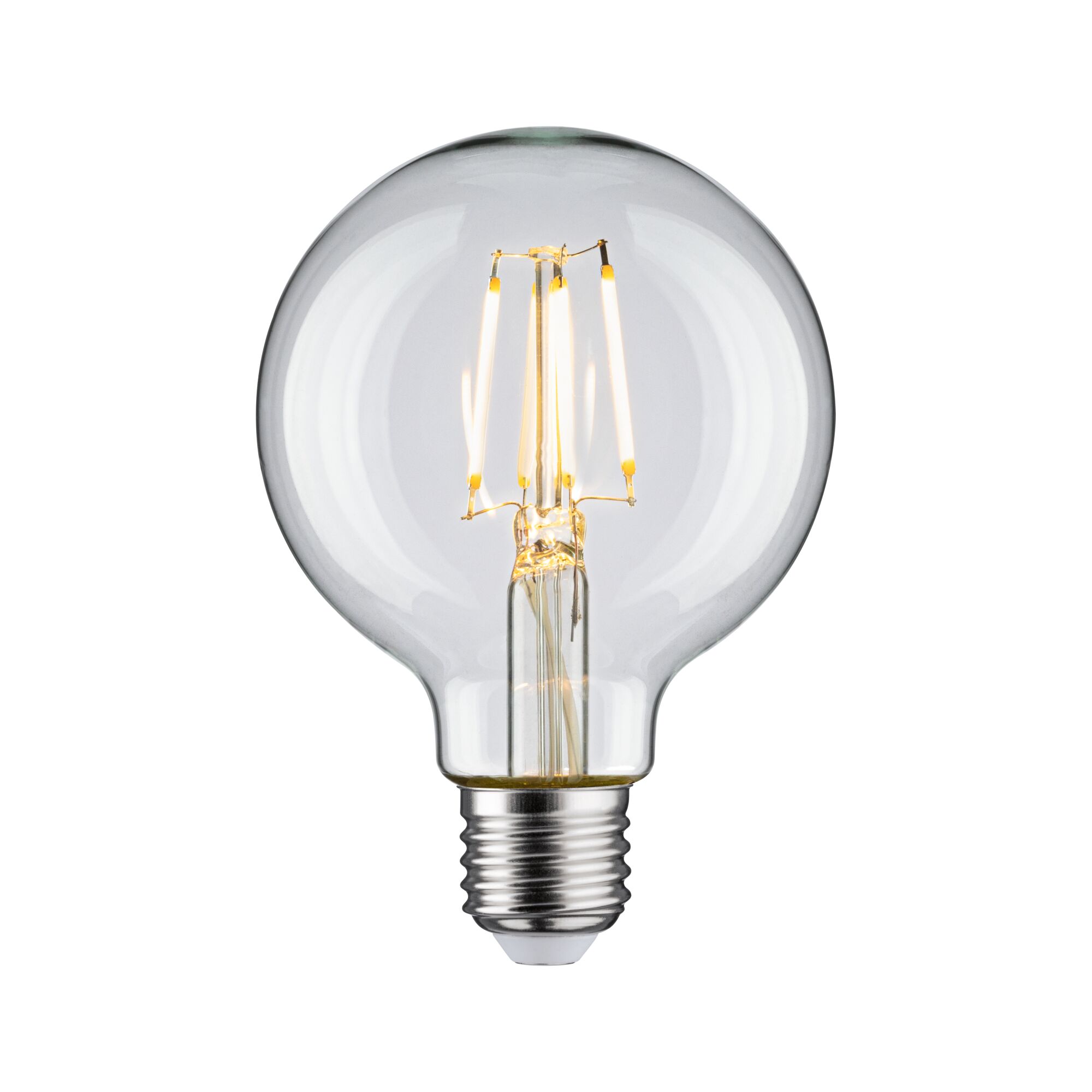 Klassische LED-Glühbirne mit transparentem Glas und E27-Fassung für energiesparende Beleuchtung