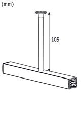 Technical drawing of a white ceiling light with 105 mm rod length, modern LED fixture.