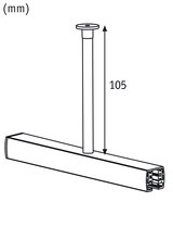 Technische Zeichnung einer weißen Deckenleuchte mit 105 mm Stablänge, moderner LED-Leuchte.
