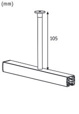 Technische tekening van een witte plafondlamp met 105 mm stanglengte, moderne LED-lamp.