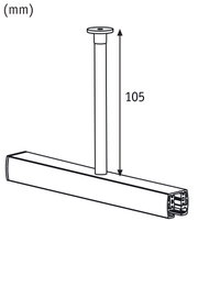 Technische Zeichnung einer weißen Deckenleuchte mit 105 mm Stablänge, moderner LED-Leuchte.