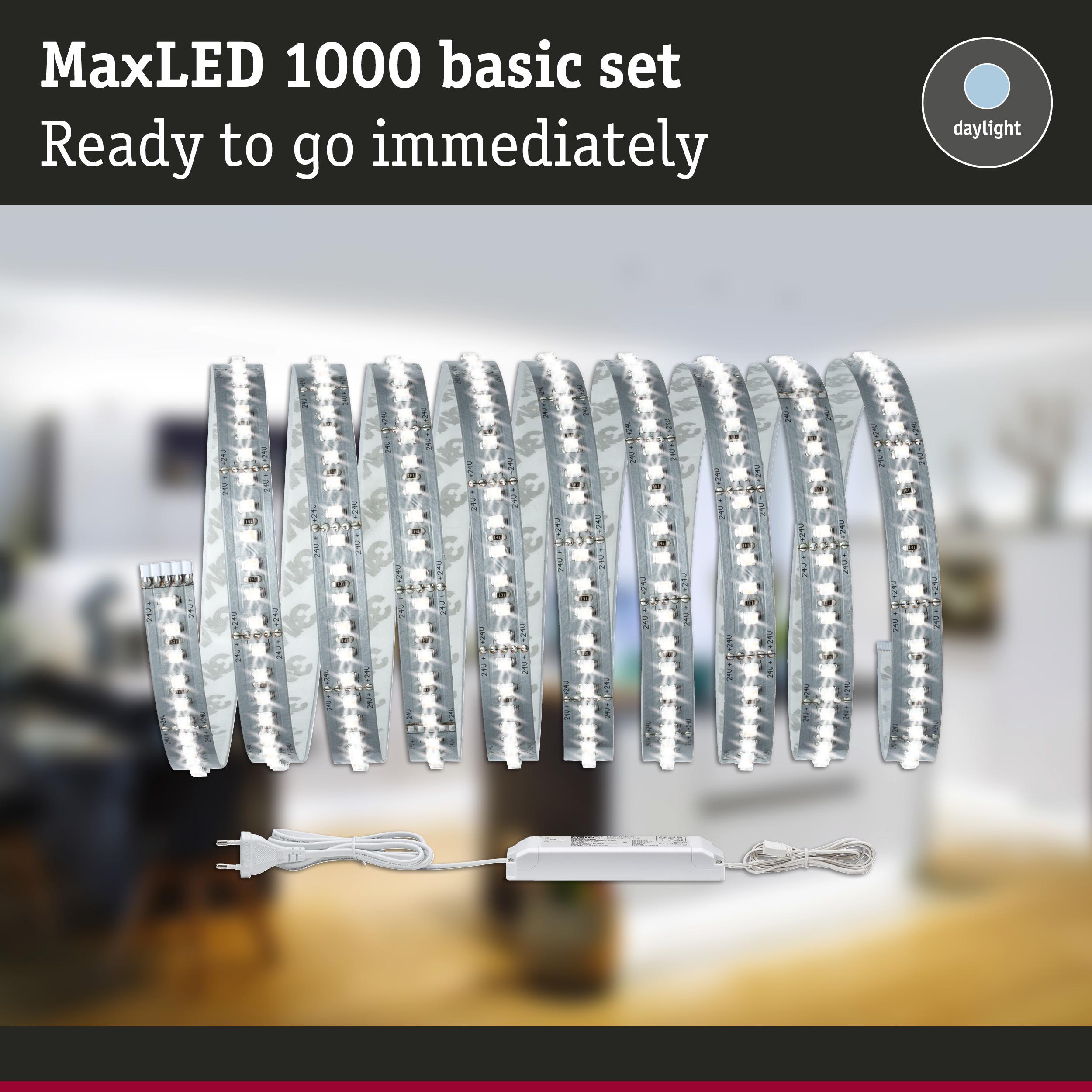 MaxLED 1000 basic set LED strip with power supply in daylight white for versatile room lighting