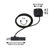 Black electrical connection cable 2 m long with compact dimensions for lighting systems.