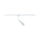 Weißer Schienenstrahler mit verstellbarem Lampenhalter und klarer Glühbirne für flexible Beleuchtung
