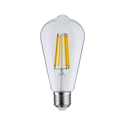 Clear LED filament bulb in drop shape with E27 base for energy-efficient lighting solutions