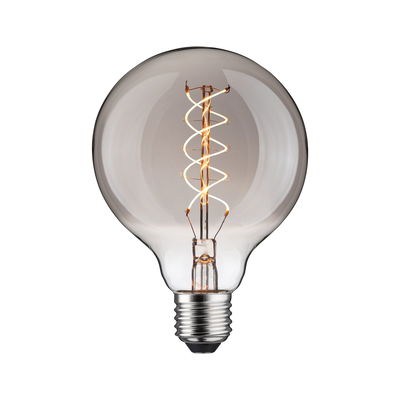 Light bulb with spiral LED filament in clear glass for decorative lighting and ambiance